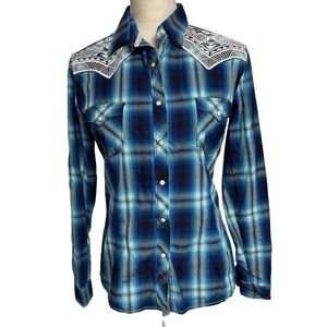 Panhandle Slim Rough Stock Western Plaid Pearl Snap Shirt Women's Small